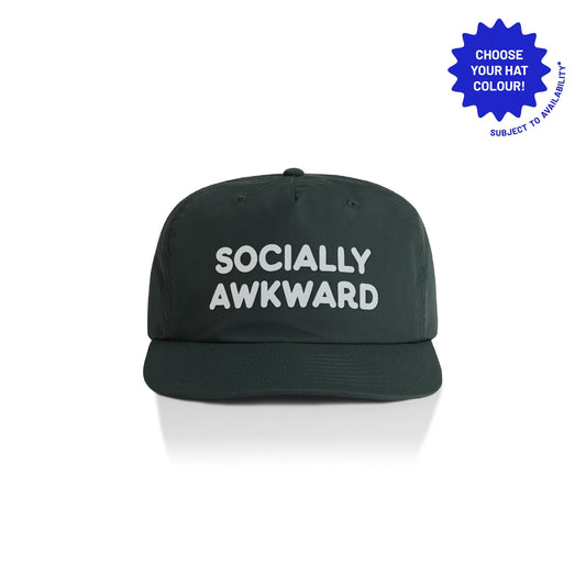 Socially Awkward Hat: Customizable Recycled Nylon 5-Panel Snapback