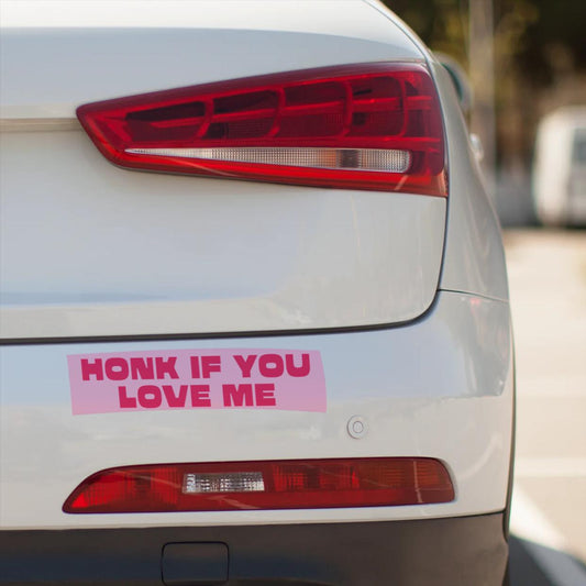 Honk If You Love Me Bumper Sticker – Funny Pink Retro Car Decal