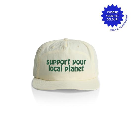 Support Your Local Planet Cap: Recycled Nylon Snapback, Customizable Color