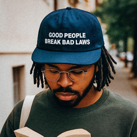 Customizable "Good People Break Bad Laws" Hat: Recycled Nylon 5-Panel Cap