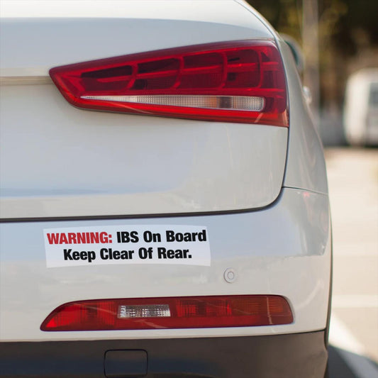 IBS On Board Funny Bumper Sticker – Ironic Car Decal for Road Rage and Tailgaters
