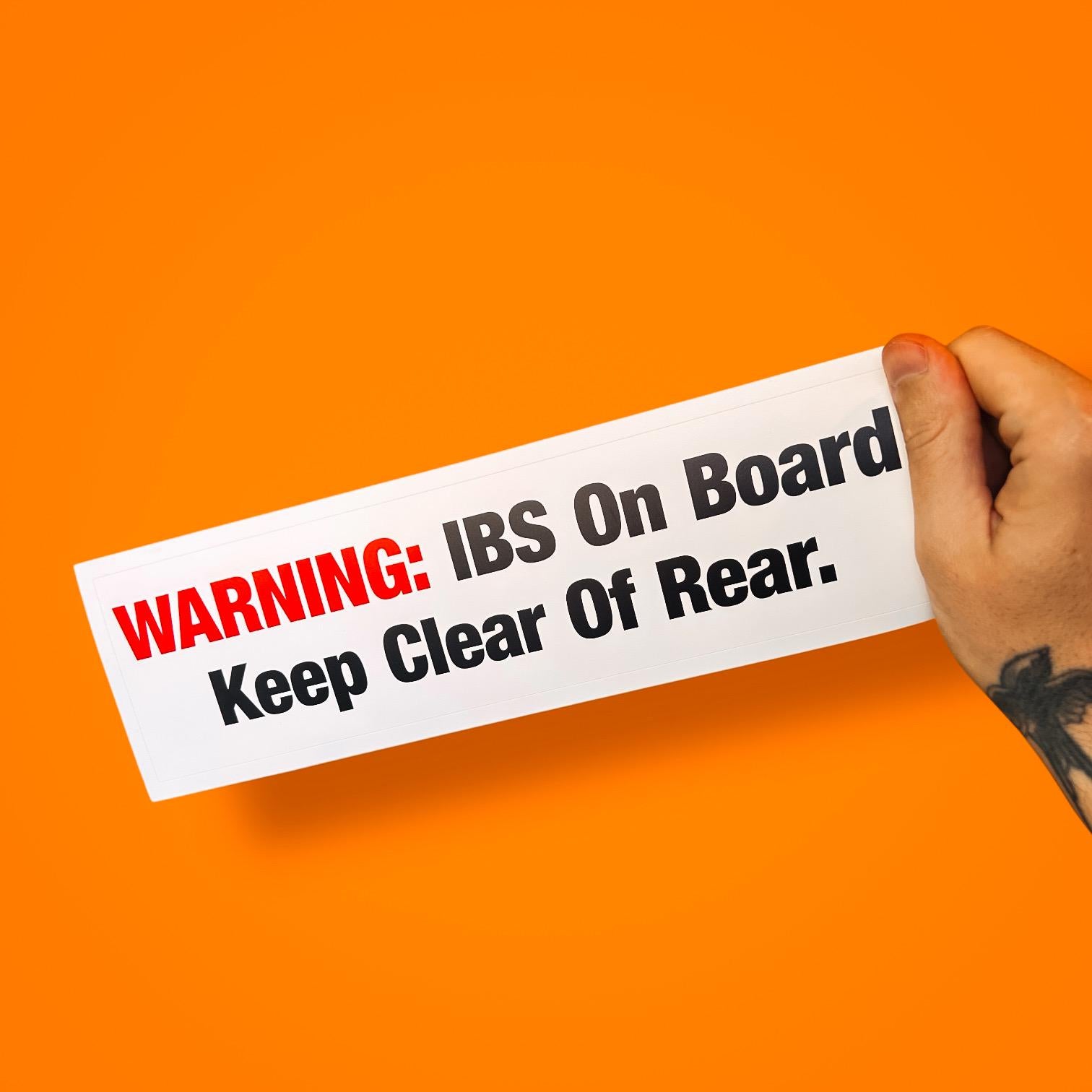 IBS On Board Funny Bumper Sticker – Ironic Car Decal for Road Rage and Tailgaters