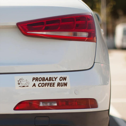 Funny Coffee Run Bumper Sticker: Caffeine Addict Car Decal