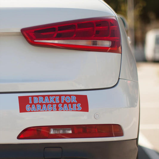 I Brake for Garage Sales Bumper Sticker - Funny Retro Vinyl Decal